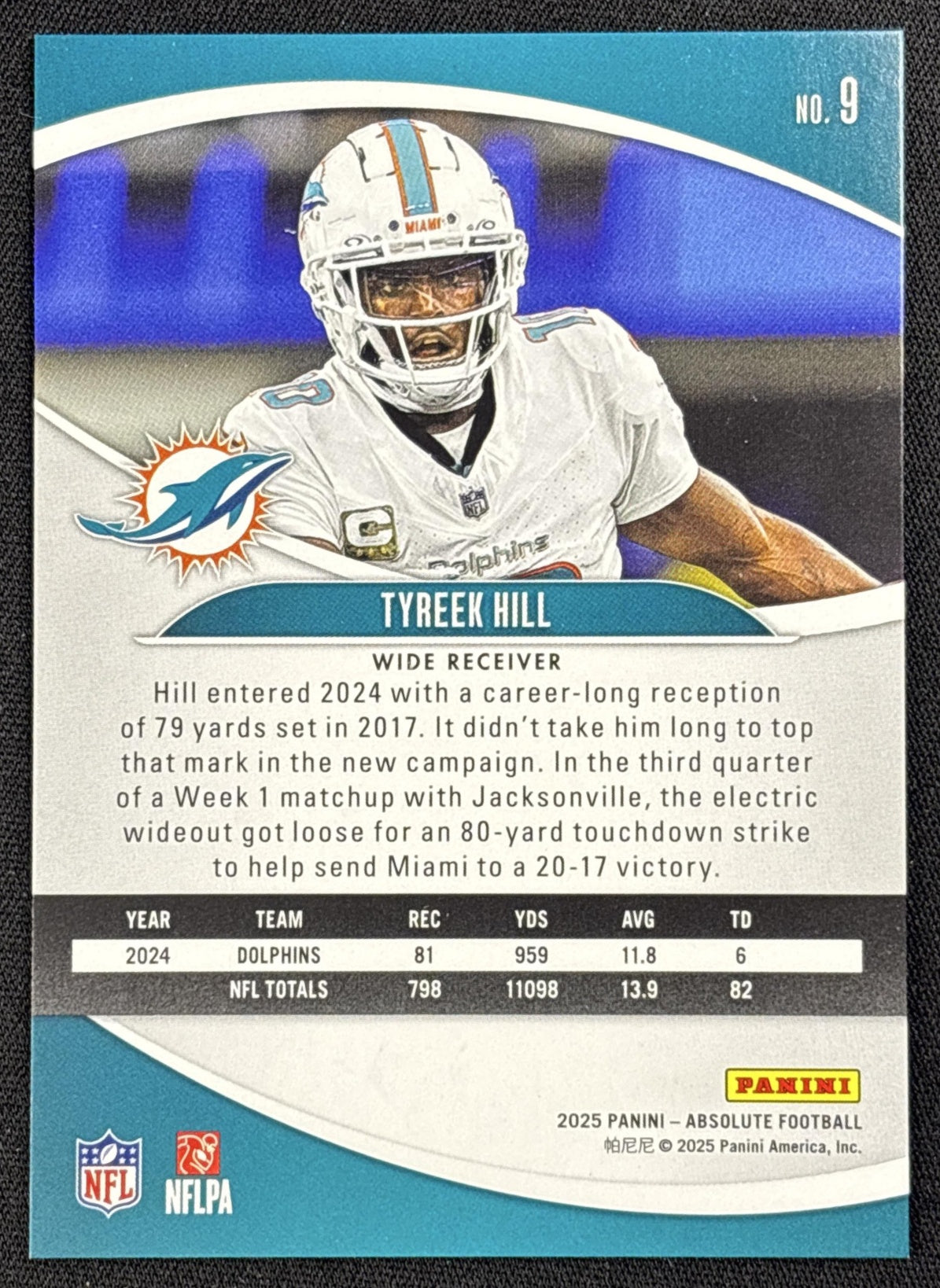 Tyreek Hill 2025 Panini Absolute Gold Stars /325 Dolphins