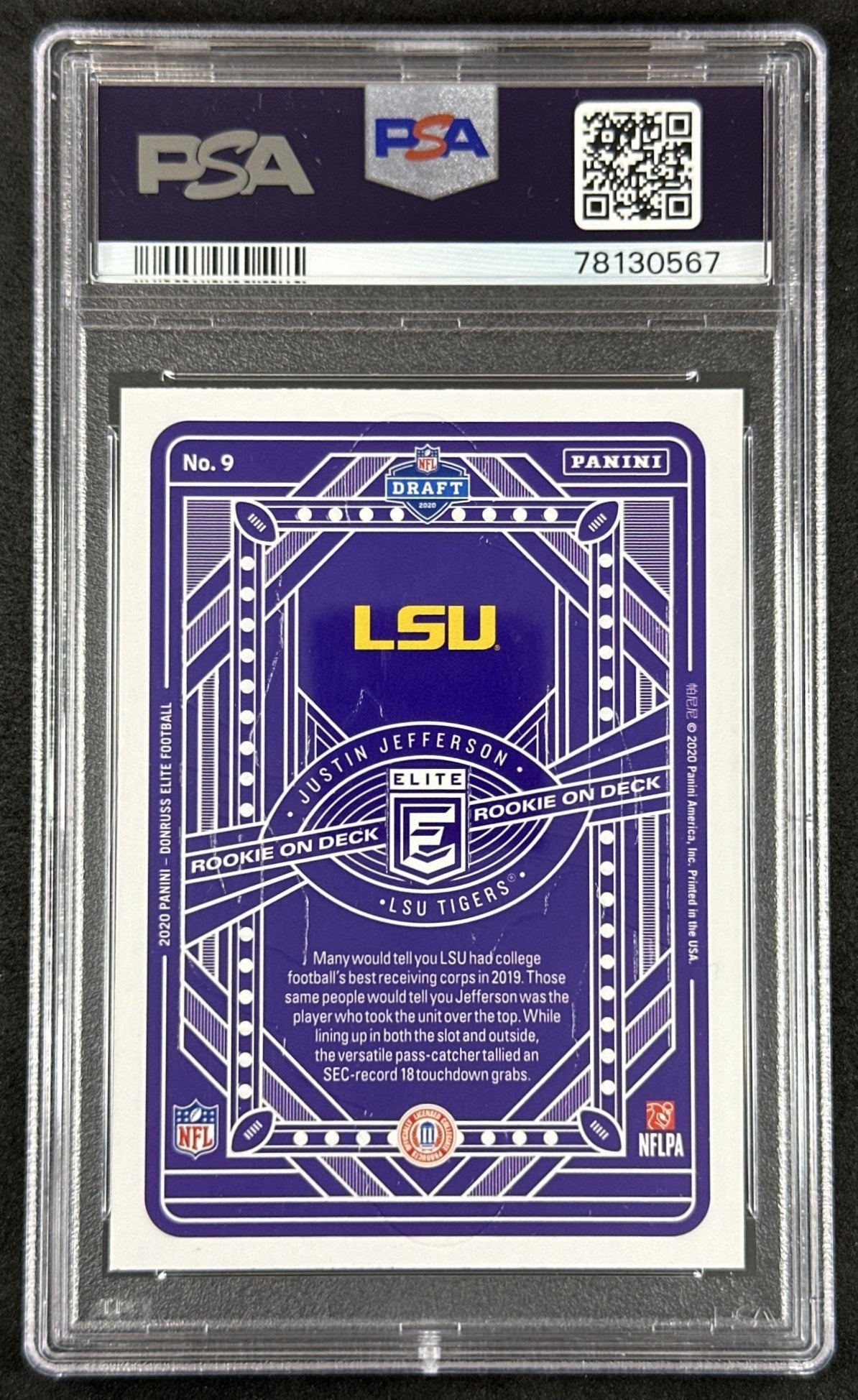 Justin Jefferson 2020 Panini Donruss Elite Rookie on Deck PSA 10