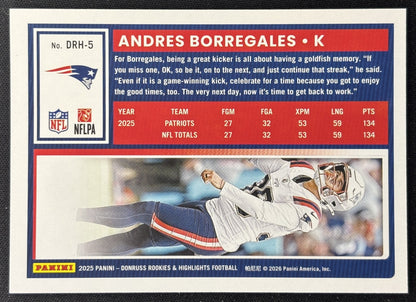 Andres Borregales 2025 Panini Donruss Rookies & Highlights Patriots Sports Trading Cards