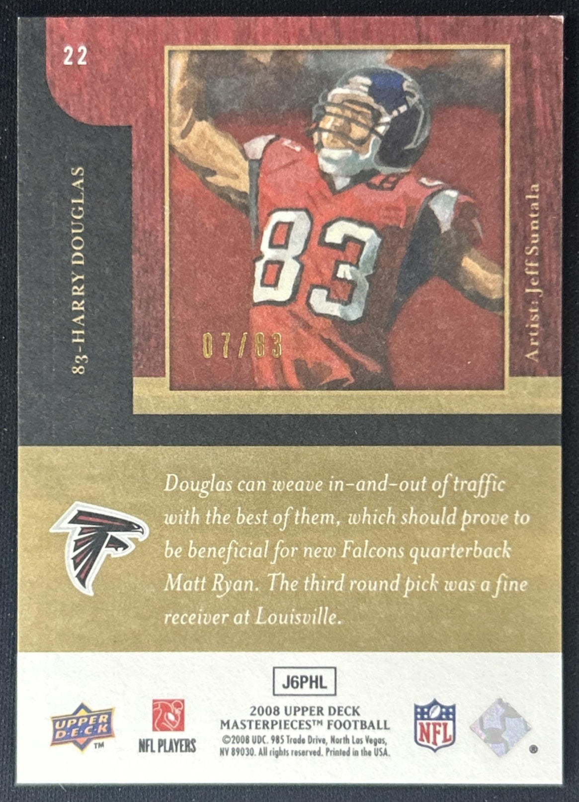 Harry Douglas 2008 Upper Deck Masterpieces Framed Silver /83 Falcons back