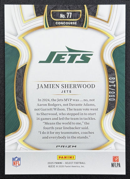 Jamien Sherwood 2025 Panini Select Concourse Maroon Prizm /149 Jets back
