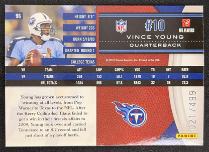 Vince Young 2010 Panini Limited /499 Titans Sports Trading Card