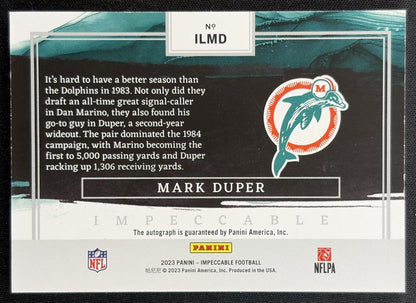 Mark Duper 2023 Panini Impeccable Logo Auto /99 Dolphins back