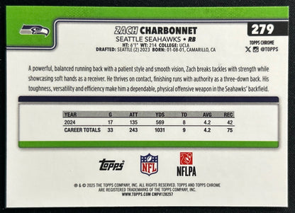 Zach Charbonnet 2025 Topps Chrome Seahawks Sports Trading Cards