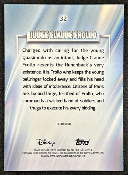 Judge Claude Frollo 2026 Topps Chrome Disney Refractor The Hunchback of Notre Dame Back