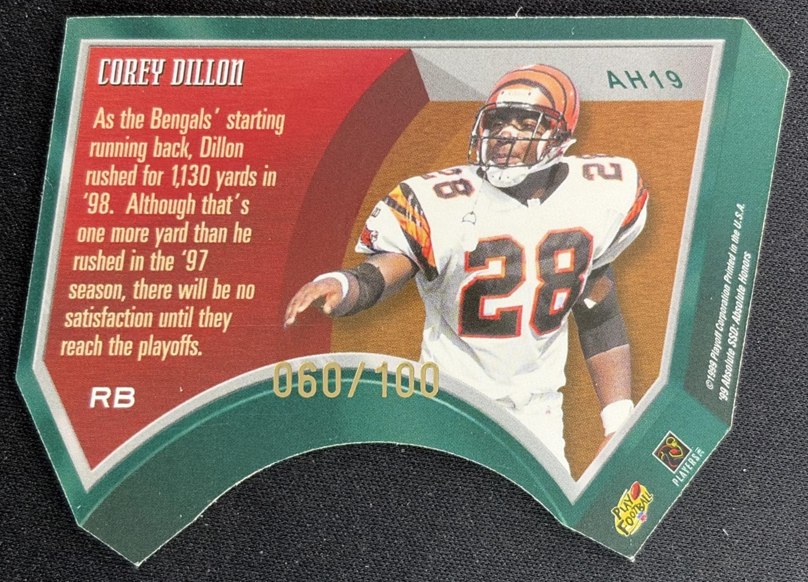 Corey Dillon 1999 Playoff Absolute SSD Honors Silver /100 Bengals back