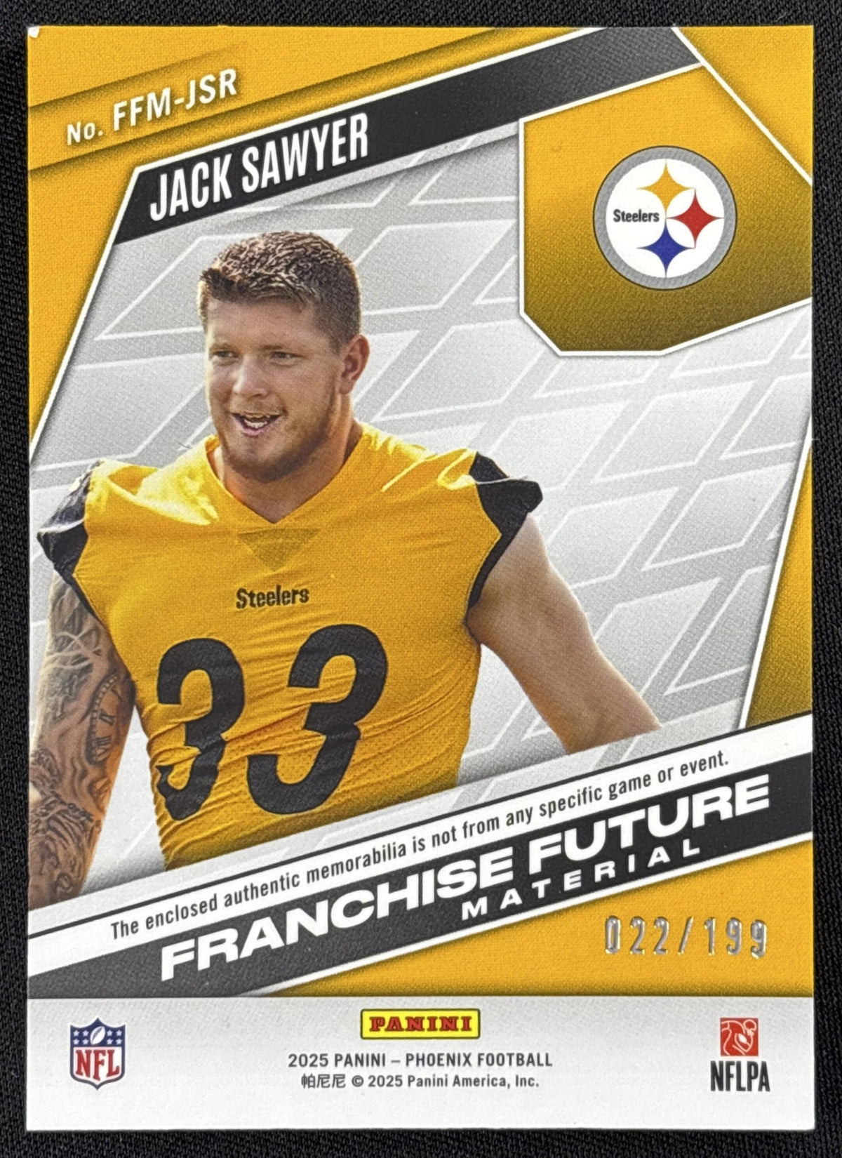 Jack Sawyer 2025 Panini Phoenix Franchise Future Material Blue Prizm /199 Steelers
