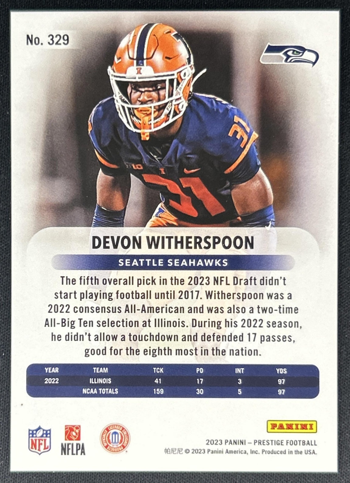 Devon Witherspoon 2023 Panini Prestige Xtra Points Premium Blue /299 Seahawks Back