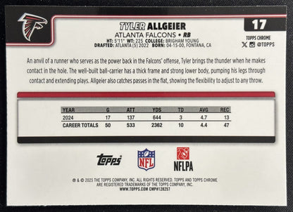 Tyler Allgeier 2025 Topps Chrome RayWave Refractor Falcons Sports Trading Cards