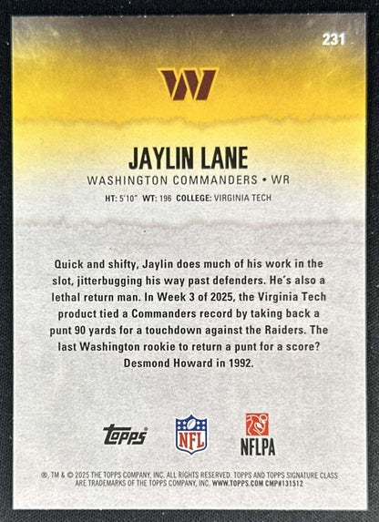 Jaylin Lane 2025 Topps Signature Class Rookie Magenta Foil /250 Commanders Sports Trading Cards