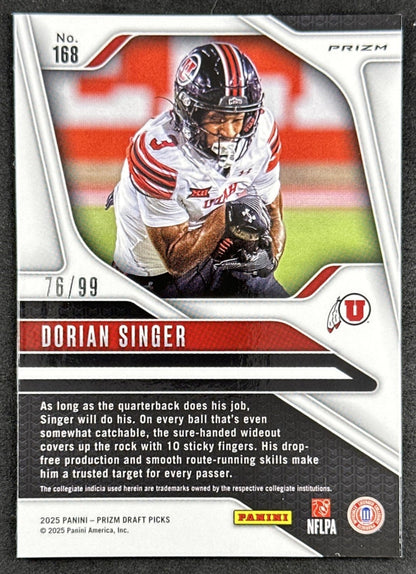 Dorian Singer 2025 Panini Prizm Draft Picks Purple /99 Utes back