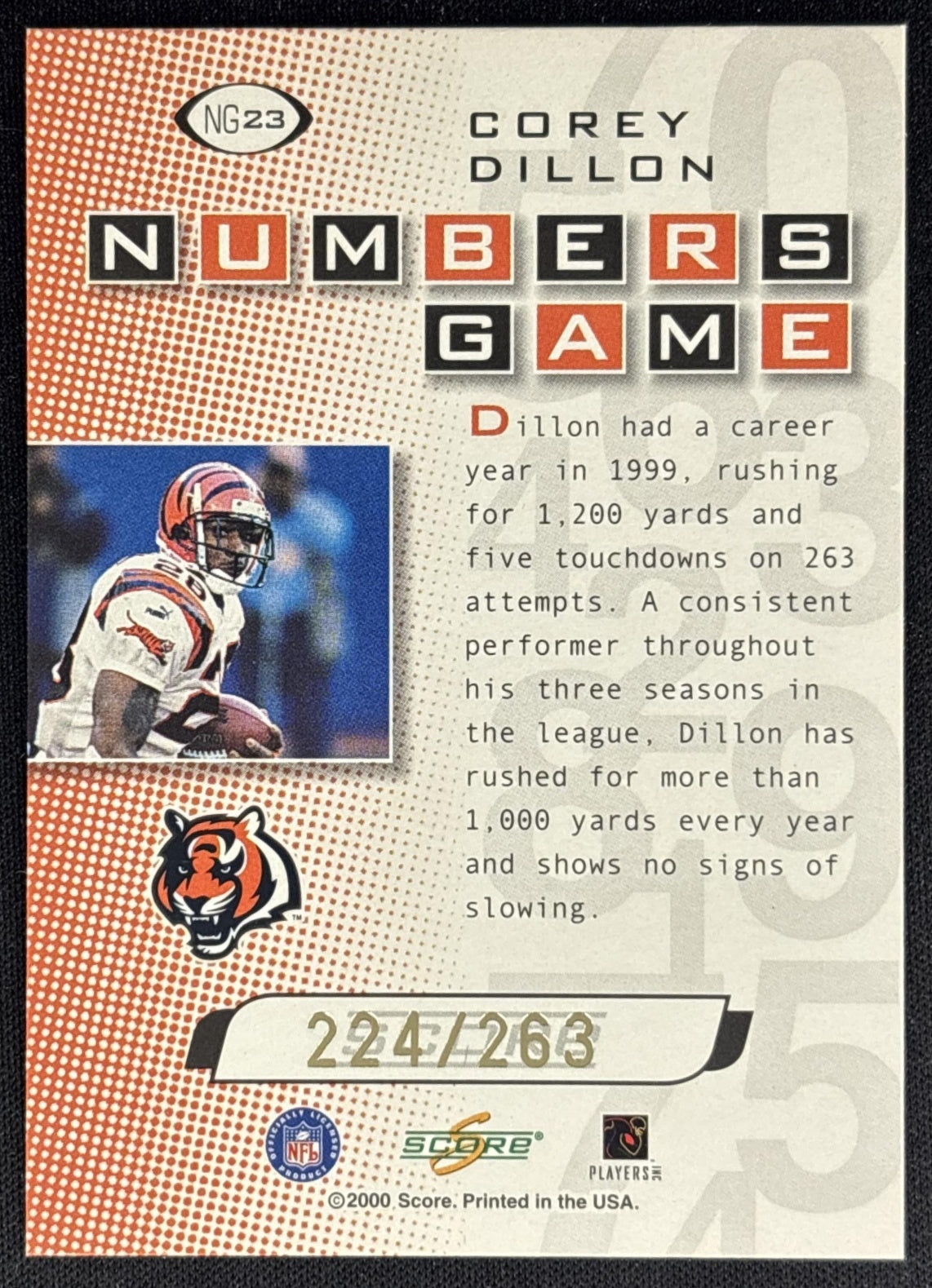Corey Dillon 2000 Score Numbers Game Gold /263 Bengals back