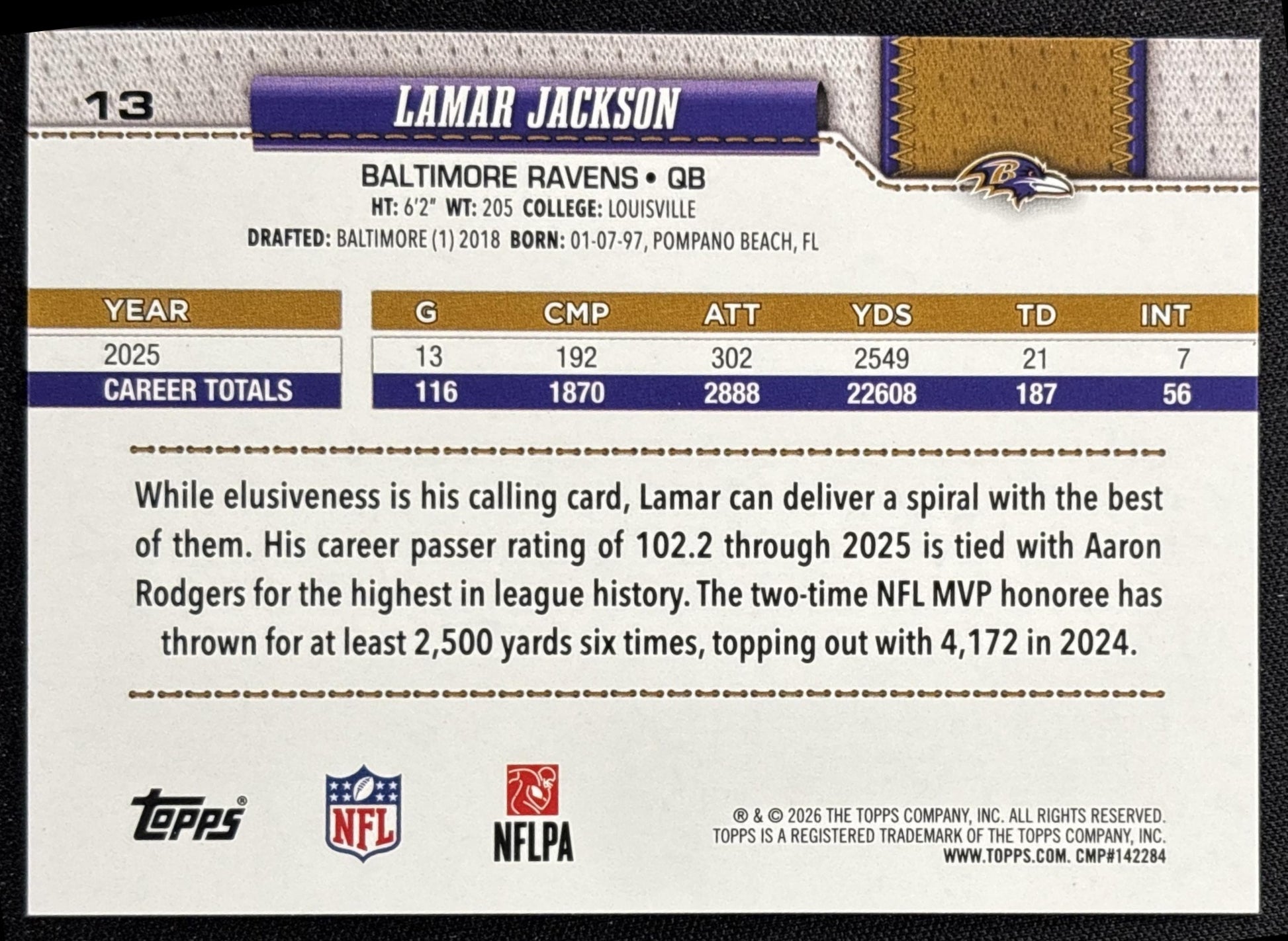 Lamar Jackson 2026 Topps Football Leather Foil Ravens