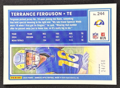 Terrance Ferguson 2025 Panini Donruss Optic Rated Rookie Lime Green Prizm /50 Rams Sports Trading Card