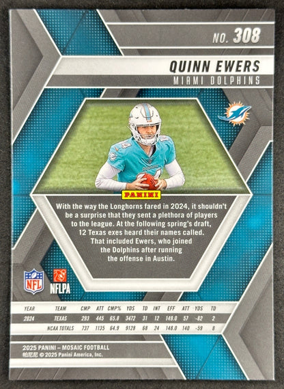 Quinn Ewers 2025 Mosaic Rookies Dolphins Sports Trading Card