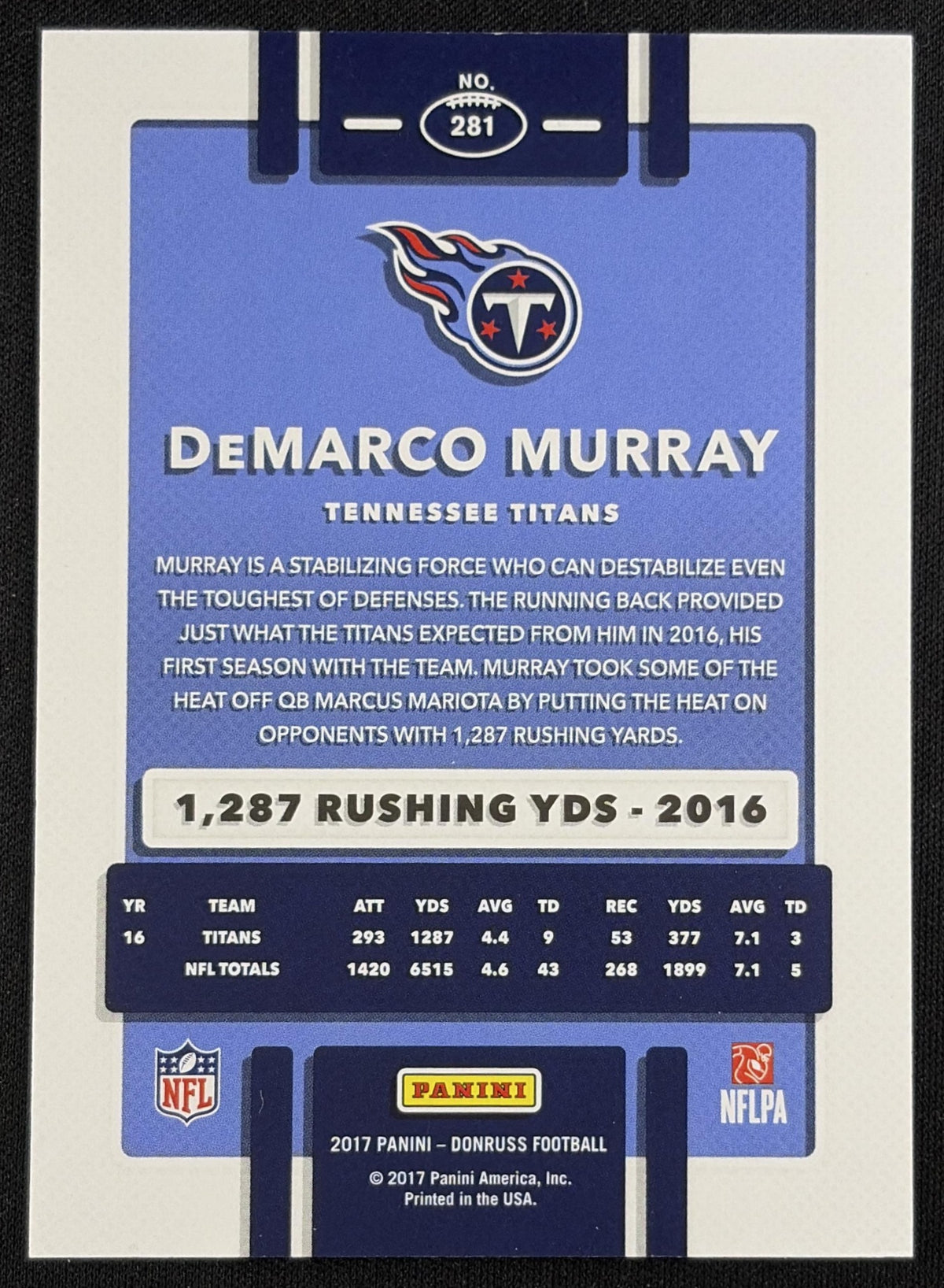 DeMarco Murray 2017 Panini Donruss Stat Line Season /400 Titans