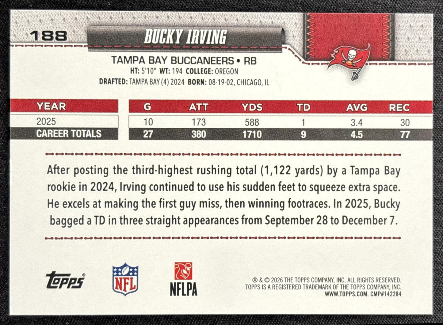 Bucky Irving 2026 Topps Rainbow Foil Buccaneers