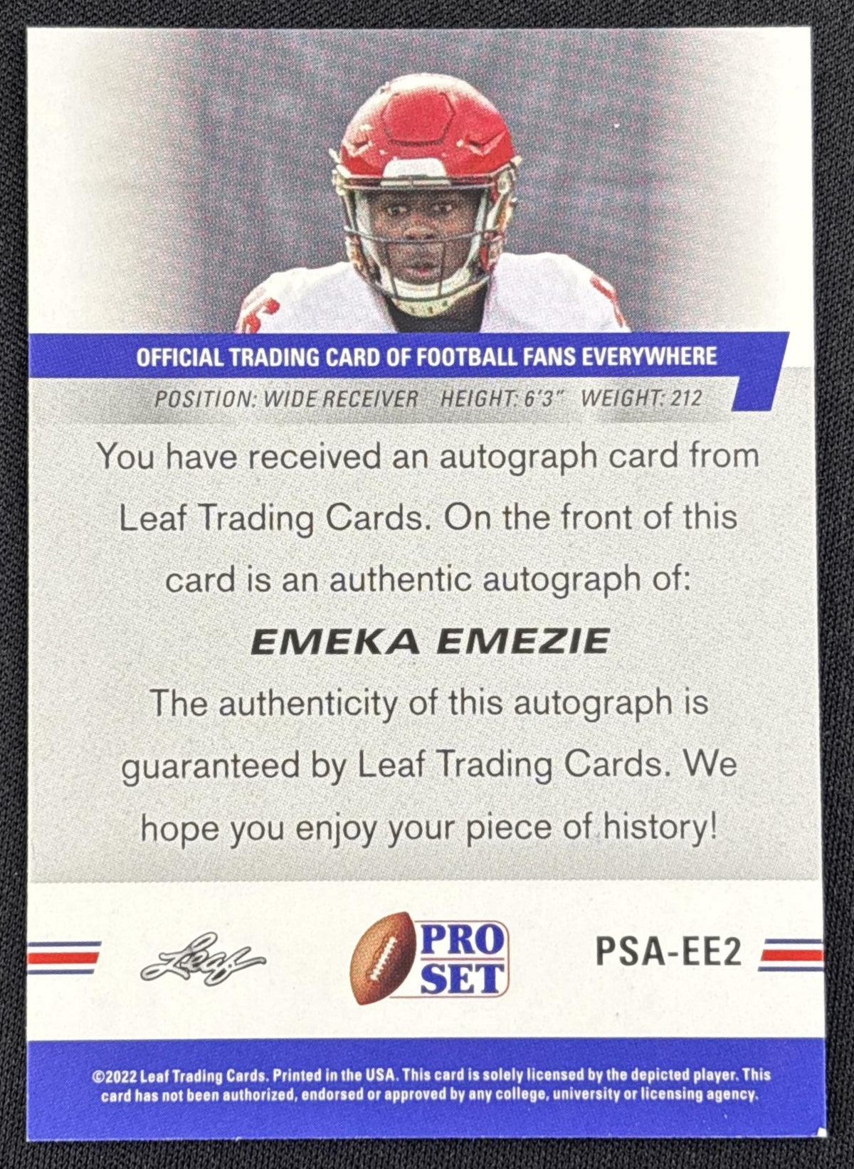 Emeka Emezie 2022 Pro Set Draft Auto