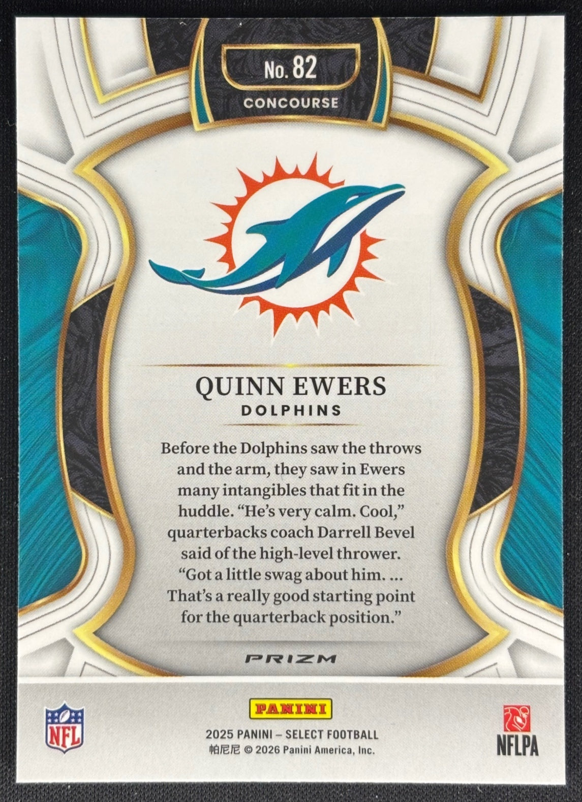 Quinn Ewers 2025 Select Concourse Black and Red Prizm Shock Dolphins