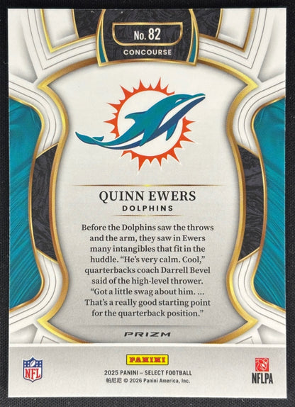 Quinn Ewers 2025 Select Concourse Black and Red Prizm Shock Dolphins