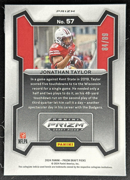 Jonathan Taylor 2024 Panini Prizm Collegiate Draft Picks Blue Finite /89 Badgers