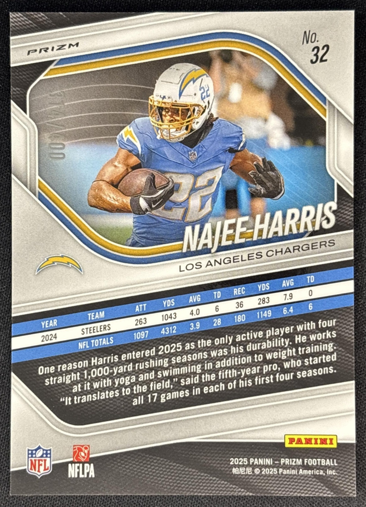 Najee Harris 2025 Panini Prizm Pandora /400 Chargers back