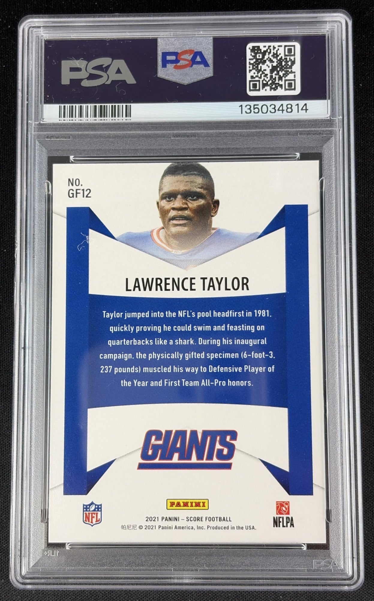 Lawrence Taylor 2021 Panini Score Game Face PSA 10 Giants 135034814 Sports Trading Card