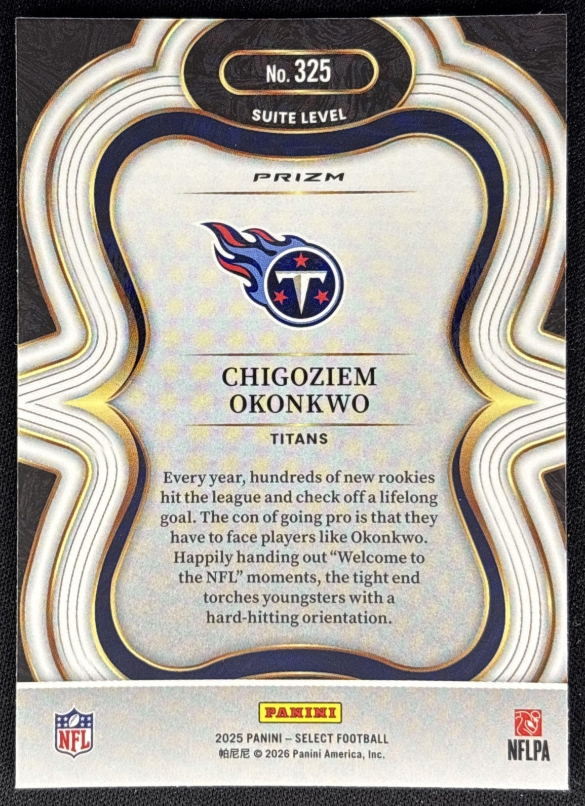 Chigoziem Okonkwo 2025 Panini Select Suite Level Silver Prizm Titans back