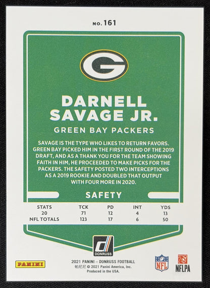 Darnell Savage Jr. 2021 Panini Donruss Press Proof Premium Packers Sports Trading Card