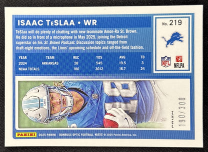 Isaac TeSlaa 2025 Panini Donruss Optic Rated Rookie Wave Prizm /300 Lions - back