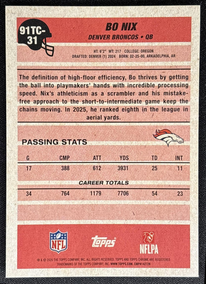 Bo Nix 2026 Topps 1991 Chrome Mojo Refractor Broncos