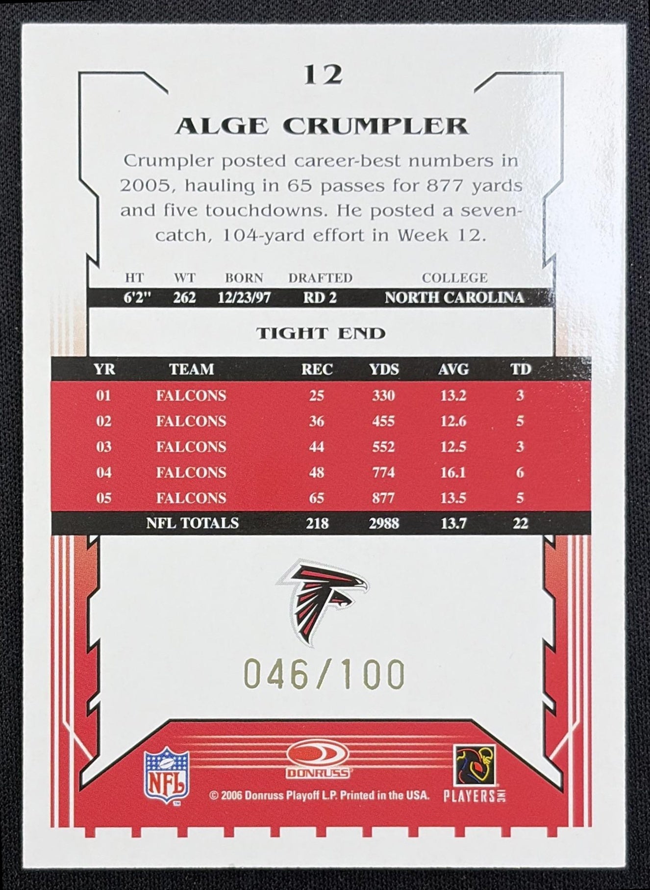 Alge Crumpler 2004 Playoff Prime Signatures Signature Proofs Silver /100 Falcons