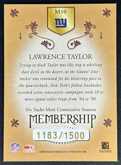 Lawrence Taylor 2003 Donruss Classics Membership /1500 Giants