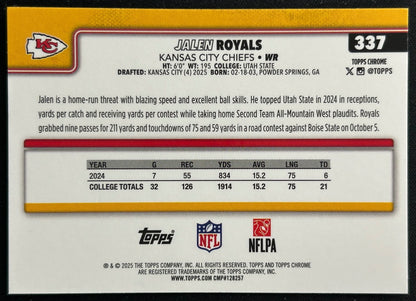 Jalen Royals 2025 Topps Chrome Rookie Chiefs Sports Trading Cards