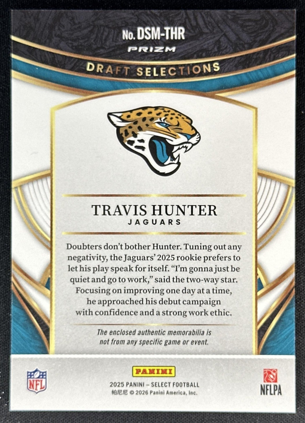 Travis Hunter 2025 Panini Select Draft Selections Memorabilia Red Prizm Jaguars Sports Trading Cards