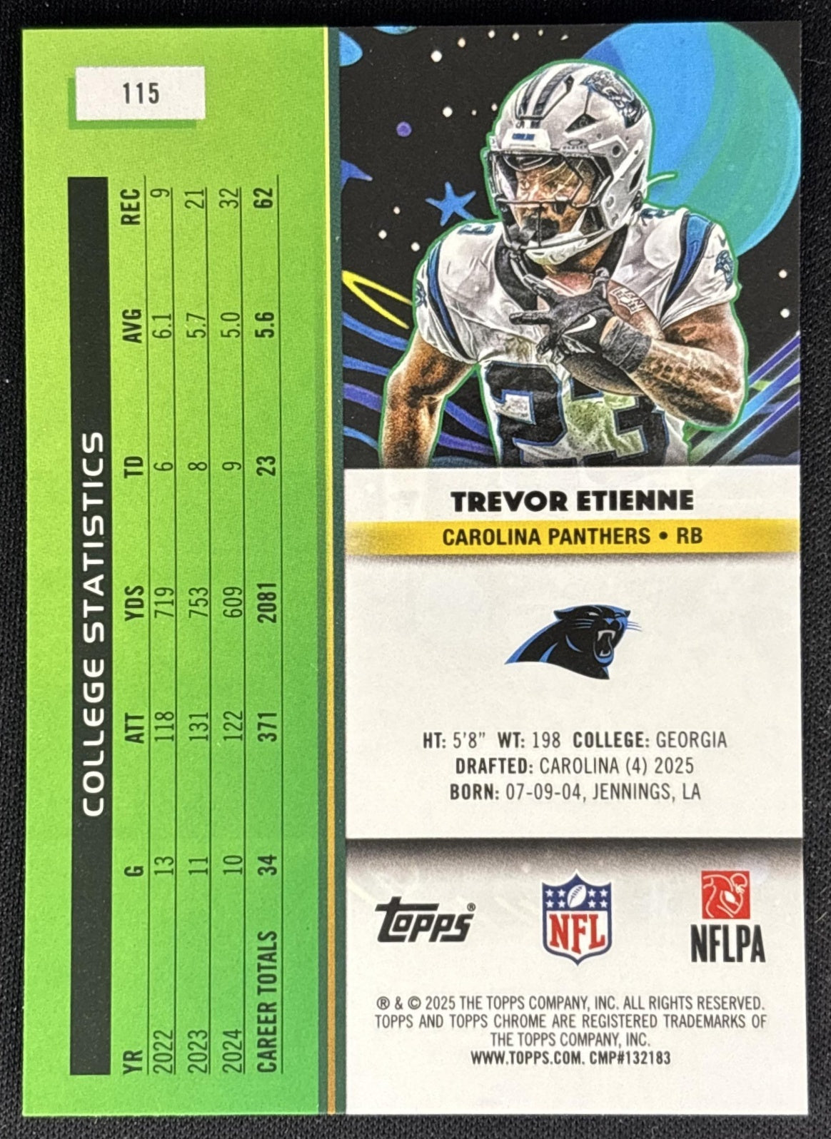 Trevor Etienne 2025 Topps Cosmic Chrome Panthers back