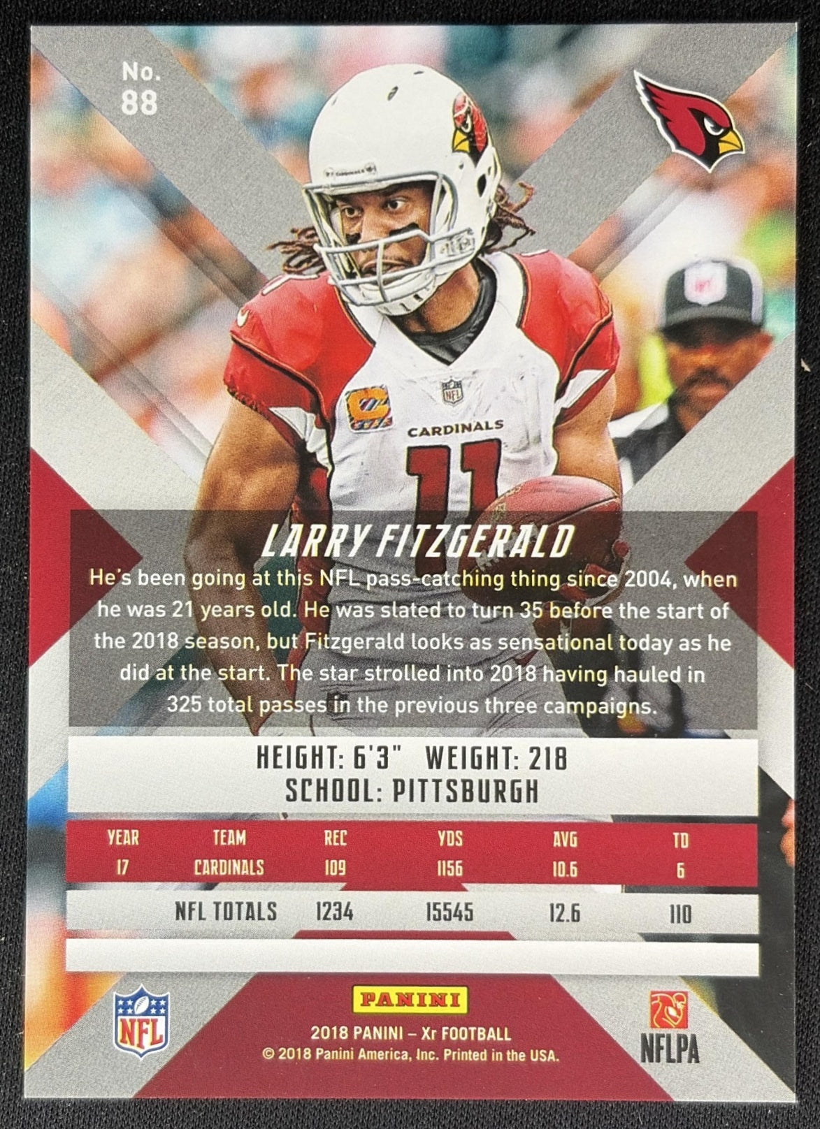 Larry Fitzgerald 2018 Panini XR Blue /199 Cardinals back