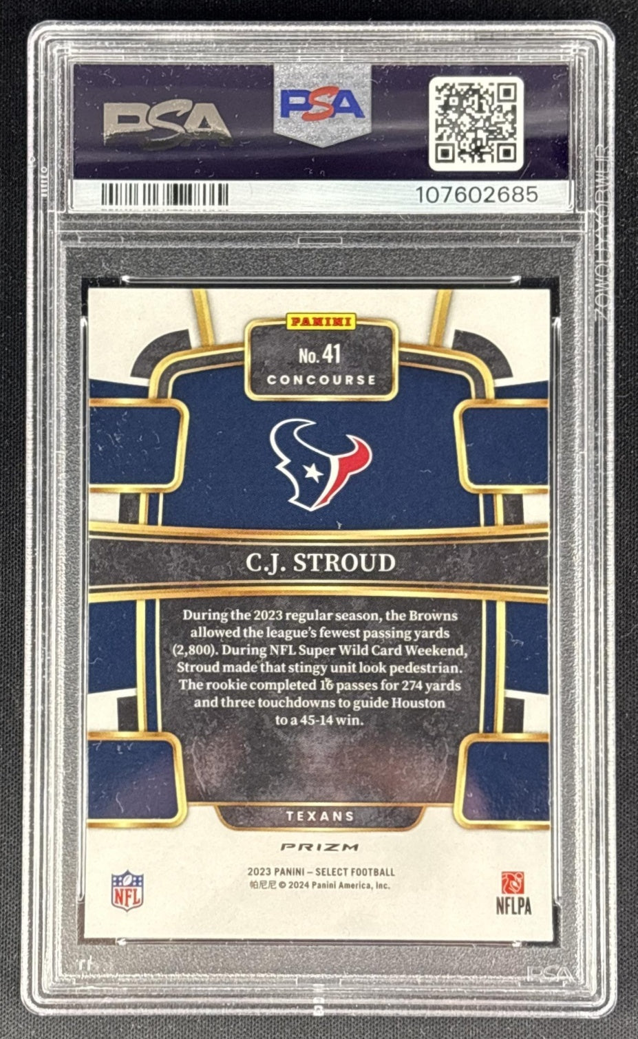 C.J. Stroud 2023 Panini Select Silver Prizm PSA 10 Gen MT Texans Sports Trading Cards