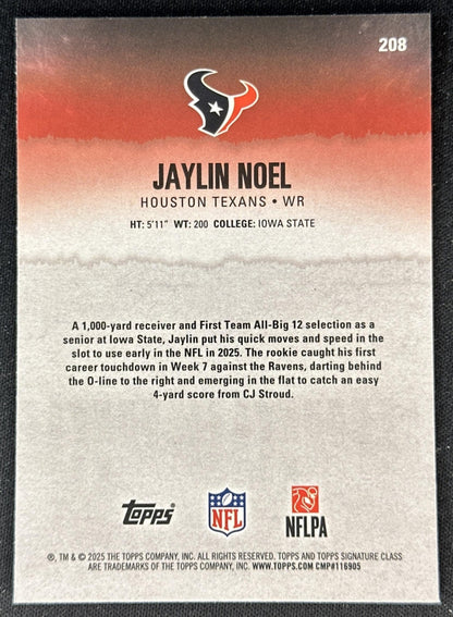 Jaylin Noel 2025 Topps Signature Class Chrome Rookie Texans back