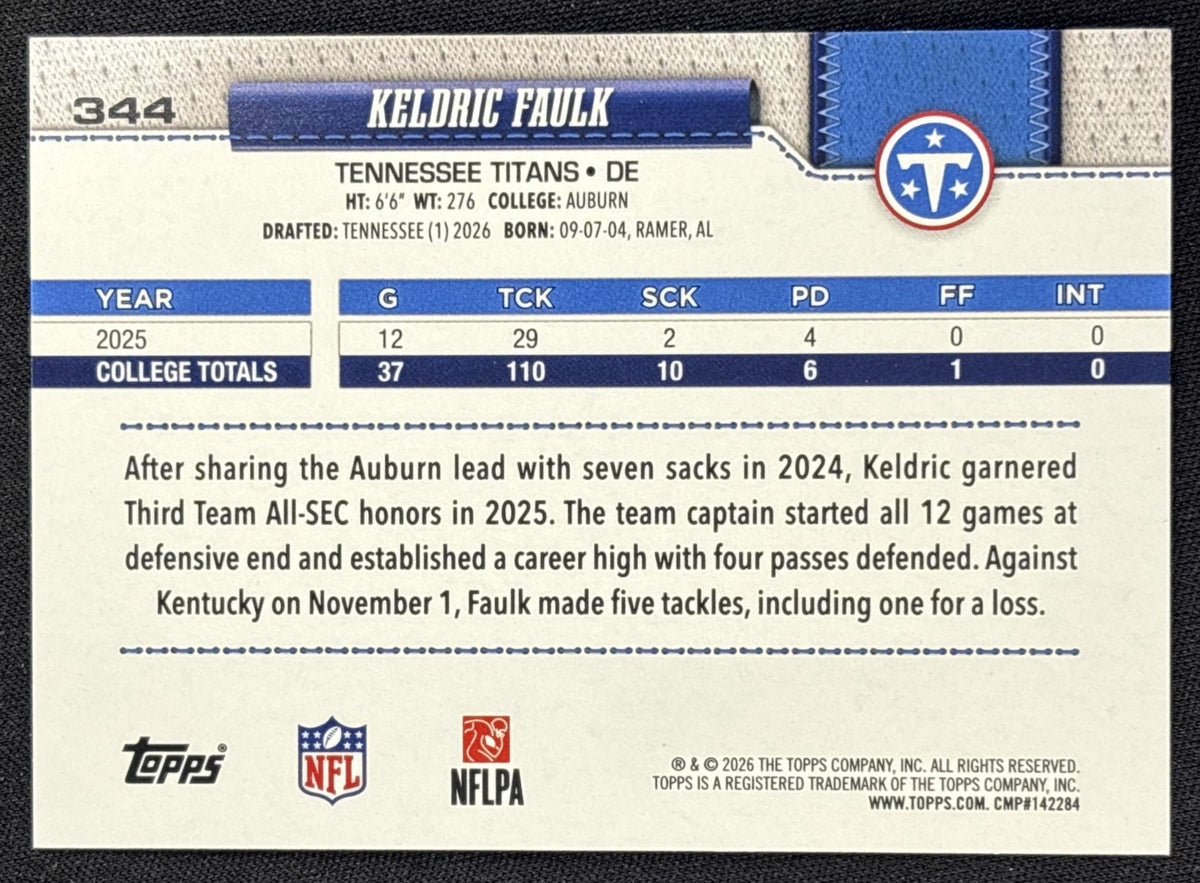 Keldric Faulk 2026 Topps Football Leather Foil Titans