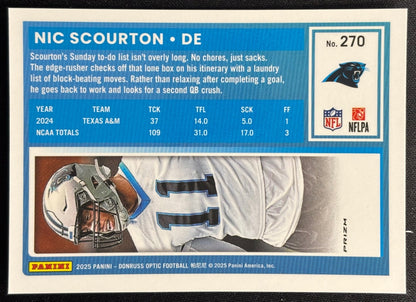 Nic Scourton 2025 Donruss Optic Rated Rookie Blue Hyper Prizm Panthers - Back