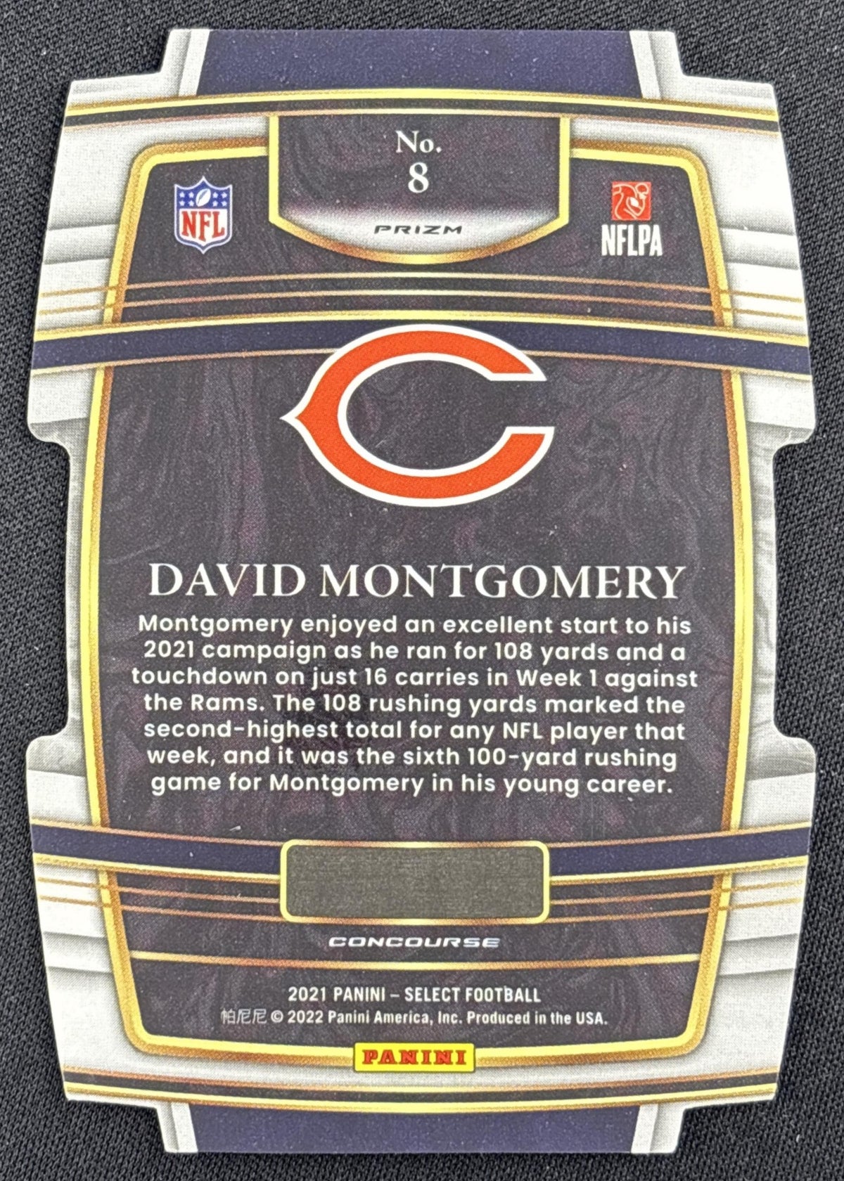 David Montgomery 2021 Panini Select Black and Gold Prizm Die Cut Bears