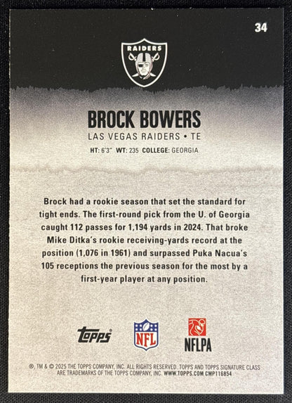 Brock Bowers 2025 Topps Signature Class Veteran Red & Black Foil Raiders