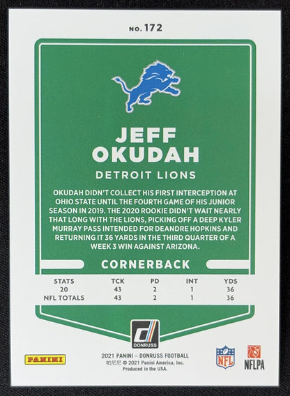 Jeff Okudah 2021 Panini Donruss Press Proof Premium Lions - Detroit Lions