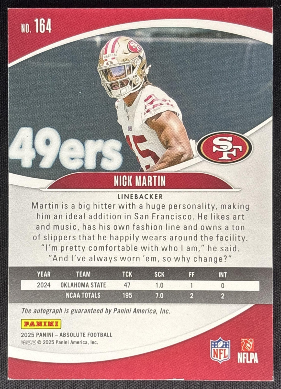 Nick Martin 2025 Panini Absolute Signature Rookies Spectrum /299 49ers Sports Trading Cards