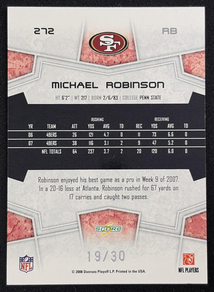 Michael Robinson 2008 Score Select Red Zone /30 49ers - Back