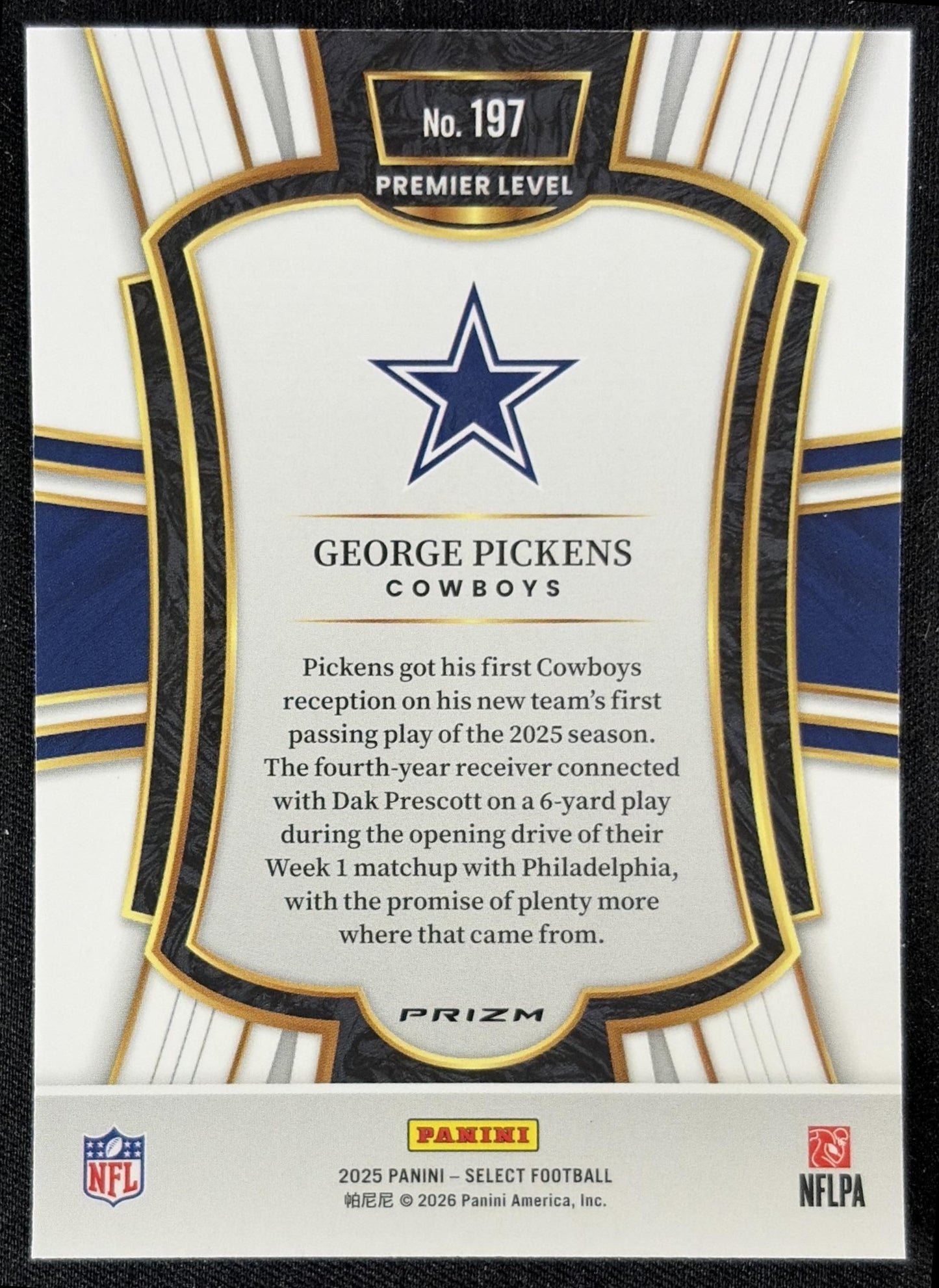 George Pickens 2025 Panini Select Premier Level Pink Prizm Shock Cowboys