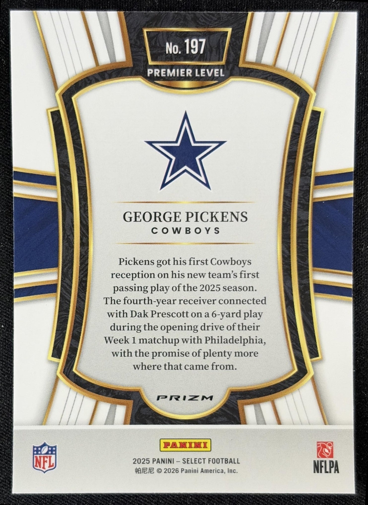 George Pickens 2025 Panini Select Premier Level Pink Prizm Shock Cowboys