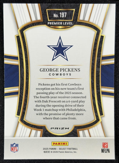 George Pickens 2025 Panini Select Premier Level Pink Prizm Shock Cowboys