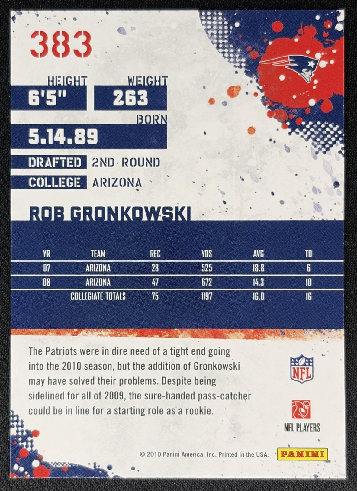 Rob Gronkowski 2010 Panini Score Patriots Sports Trading Cards